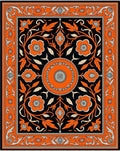 Vibrant Orange Black Floral Medallion Rug