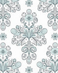 Soft Blue Floral Medallion Line Art Rug