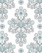Soft Blue Floral Medallion Line Art Rug