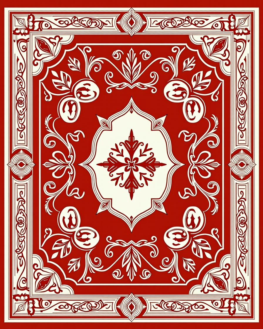 Ivory Red Abstract Floral Scrollwork Rug