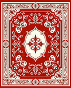 Ivory Red Abstract Floral Scrollwork Rug