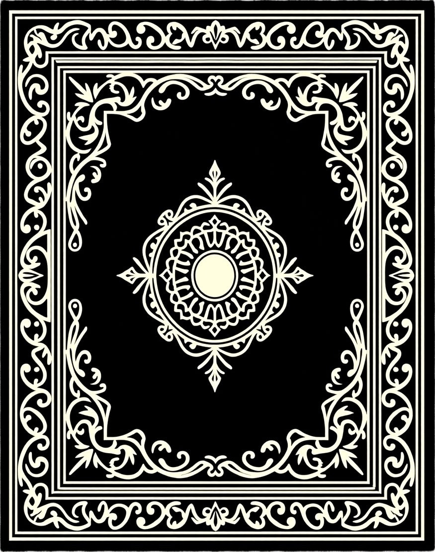 Black and Cream Medallion Frame Rug