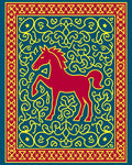 Crimson Horse With Yellow Swirls Rug