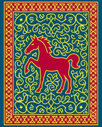 Crimson Horse With Yellow Swirls Rug