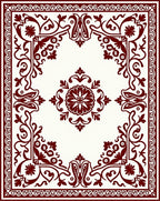 Deep Red Ornate Scrollwork Blossom Rug