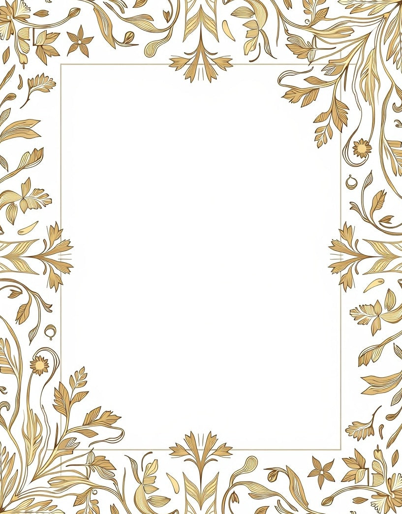 Golden Floral Swirl Border Rug