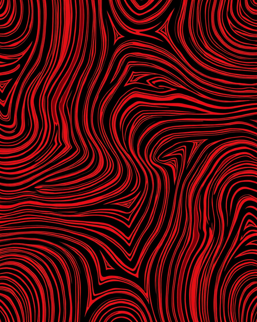 Crimson and Black Wavy Stripe Abstract Rug