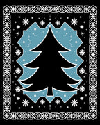 Black Slate Blue Snowflake Tree Border Rug