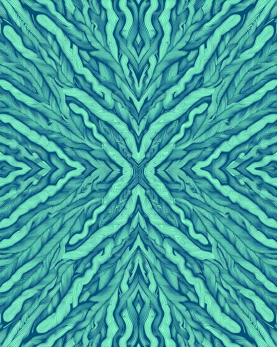 Teal Feathered Symmetry Organic Rug