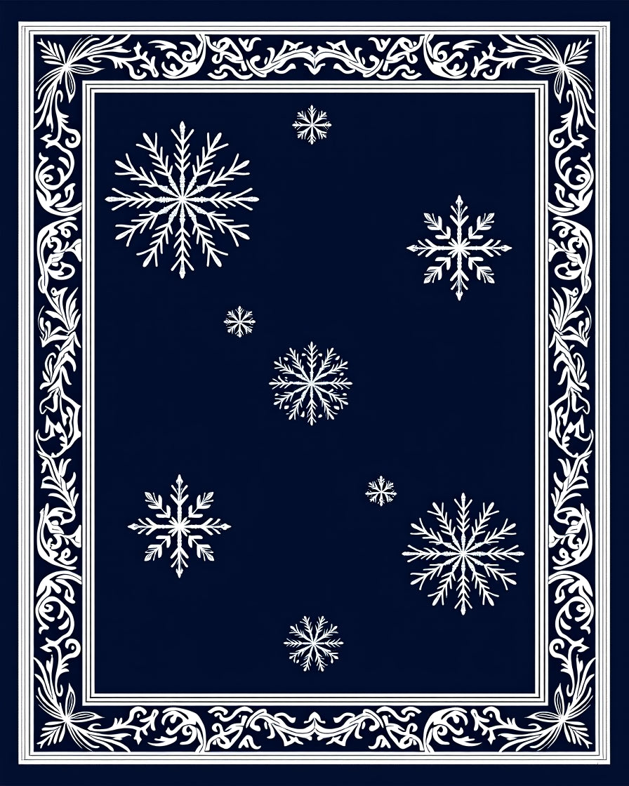Dark Blue Winter Snowflake Garden Rug