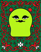 Lime Green Character Red Floral Border Rug