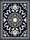 Dark Blue Cream Floral Medallion Border Rug