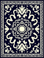 Dark Blue Cream Floral Medallion Border Rug