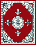 Symmetrical Crimson Floral Corner Accents Rug