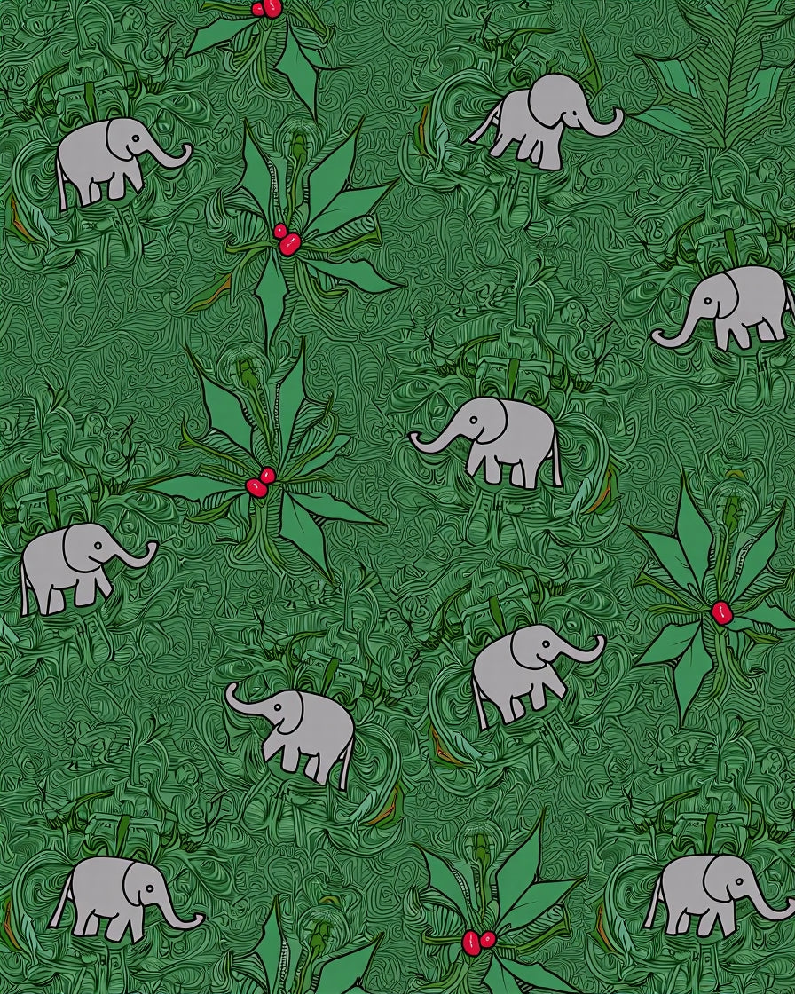 Grey Elephants and Holly Berries Rug