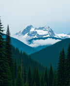 Misty Mountain Evergreen Forest Vista Rug