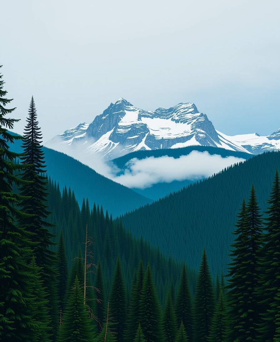 Misty Mountain Evergreen Forest Vista Rug