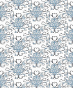 Ornate Blue Heart Scrollwork Rug