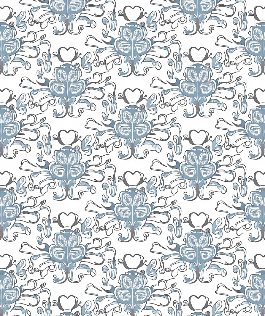 Ornate Blue Heart Scrollwork Rug
