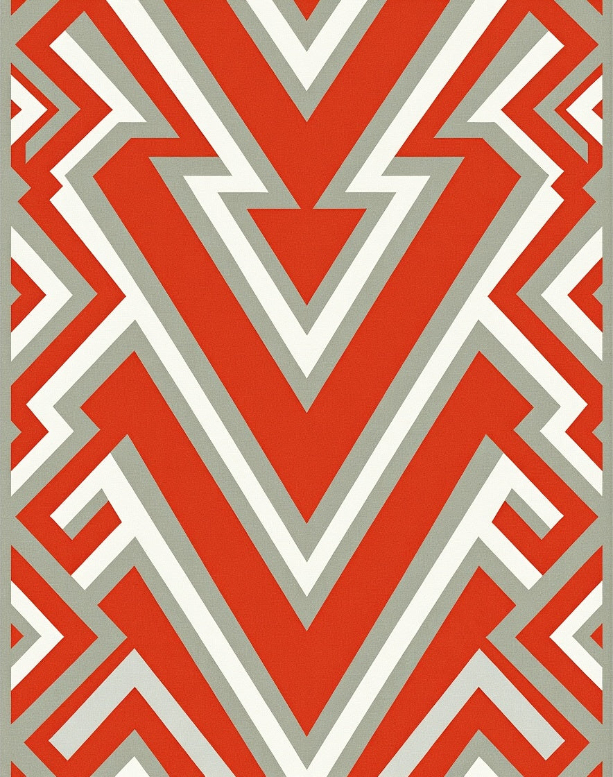 Abstract Coral White Gray Geometric Medallion Rug