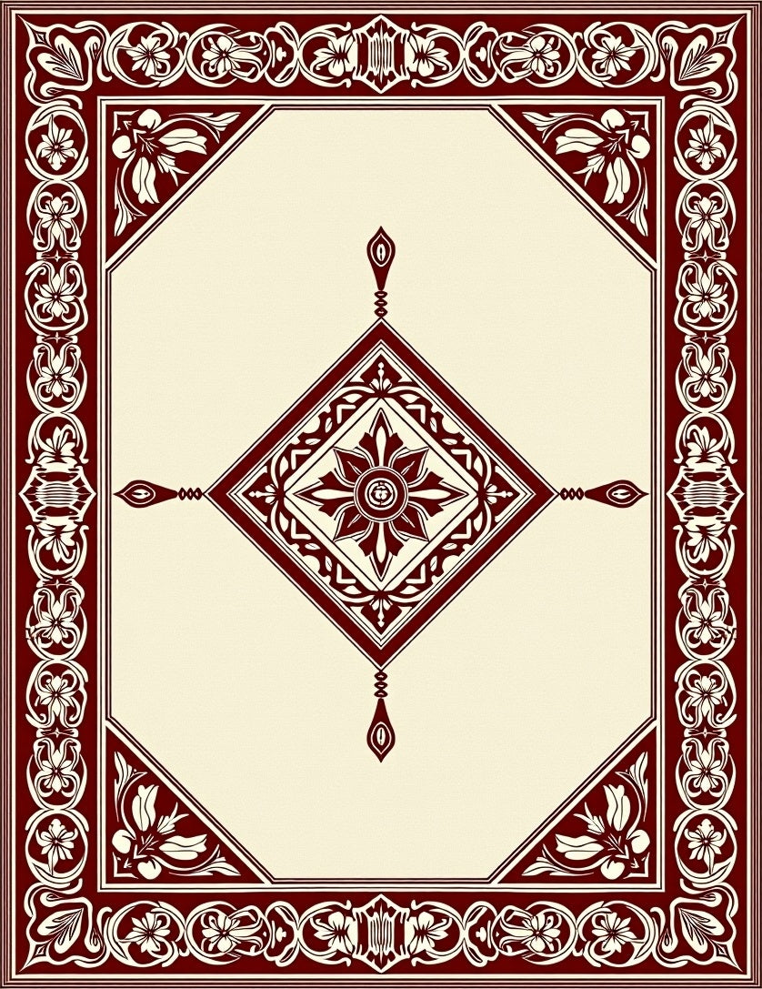 Deep Red Floral Centerpiece Boundary Rug