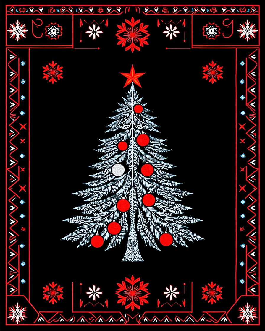 Winter Wonderland Tree Red Borders Rug