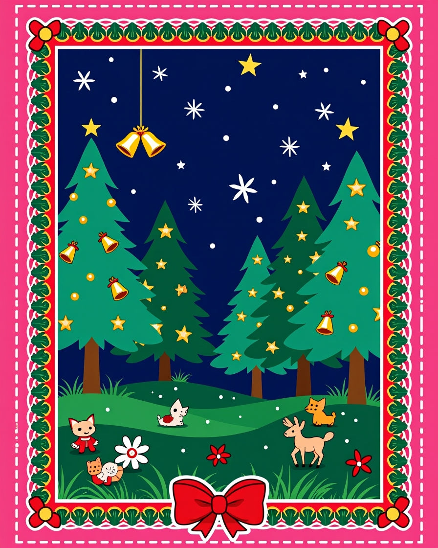 Festive Christmas Trees Night Scene Rug