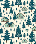 Teal Forest Village Scene Rug