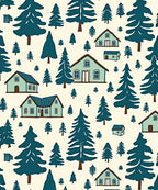 Teal Forest Village Scene Rug