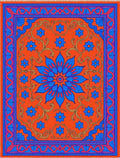 Bold Orange Blue Floral Medallion Rug