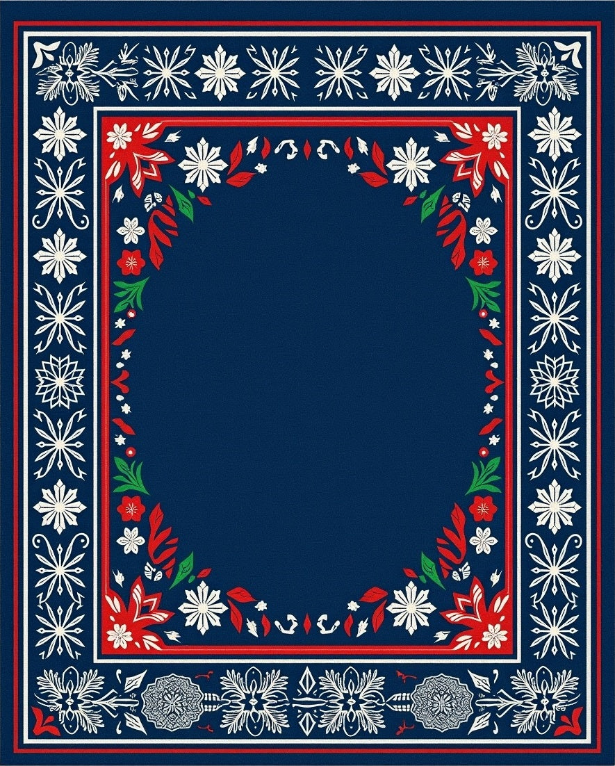Classic Navy Red White Floral Border Rug