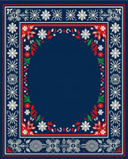 Classic Navy Red White Floral Border Rug