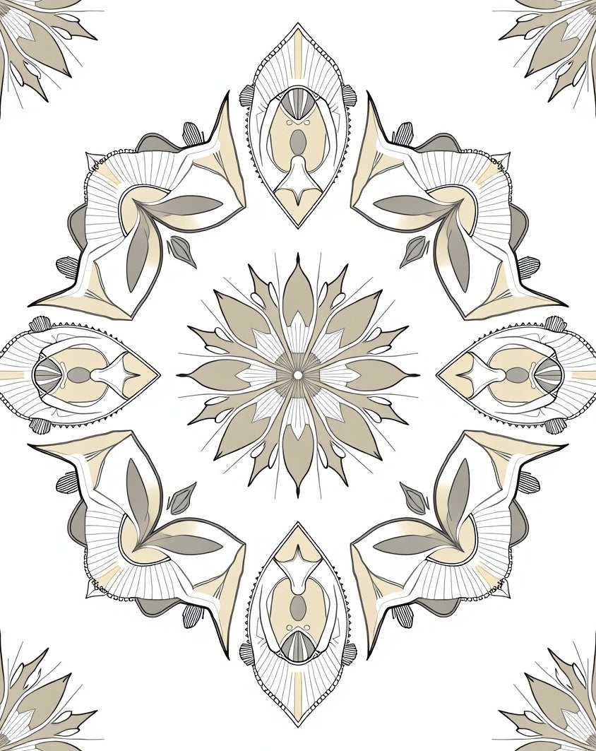 Neutral Beige Symmetrical Mandala Rug