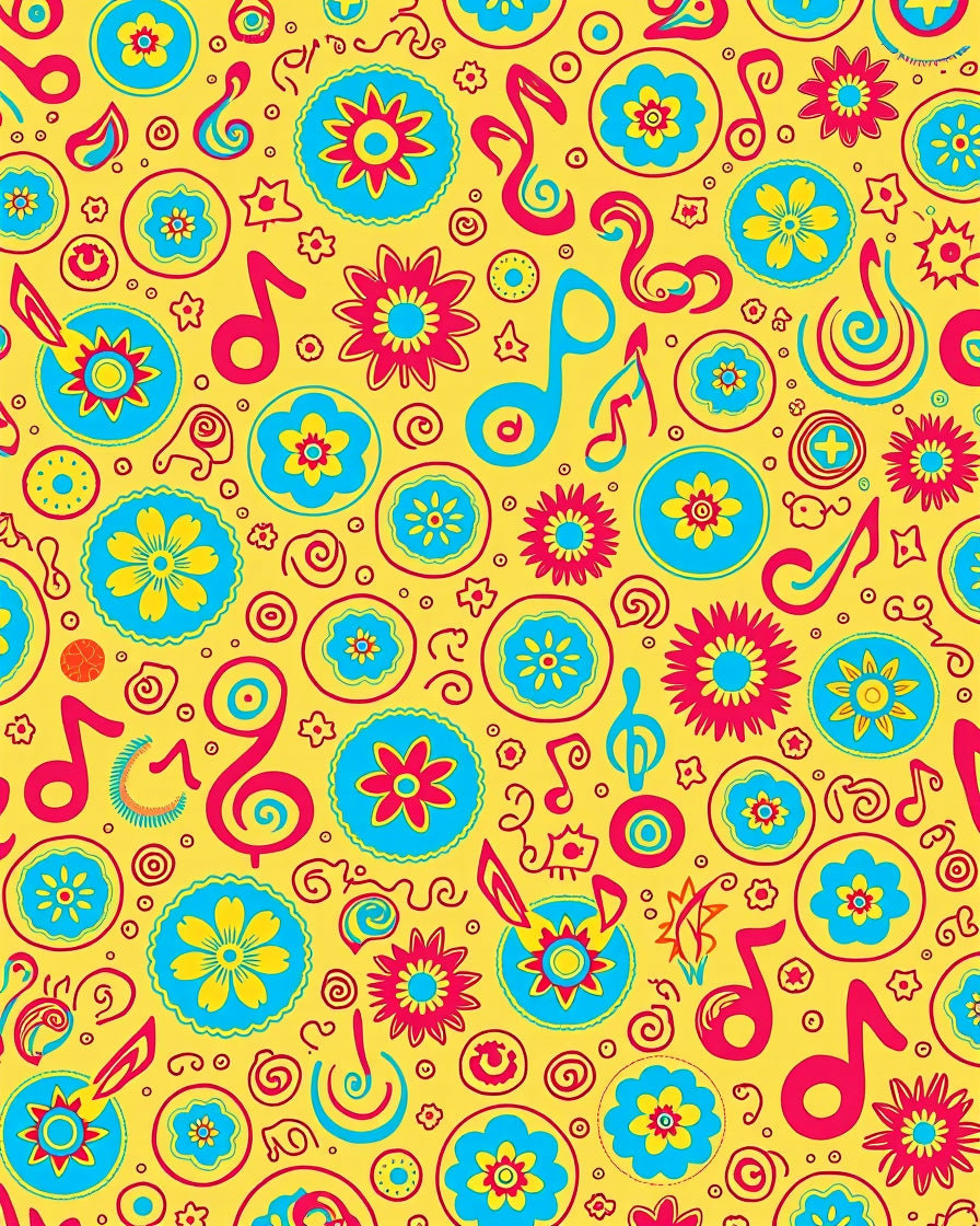 Whimsical Floral And Musical Notes Rug