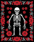 Skeleton Red Rose Border Art Rug