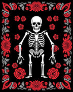 Skeleton Red Rose Border Art Rug
