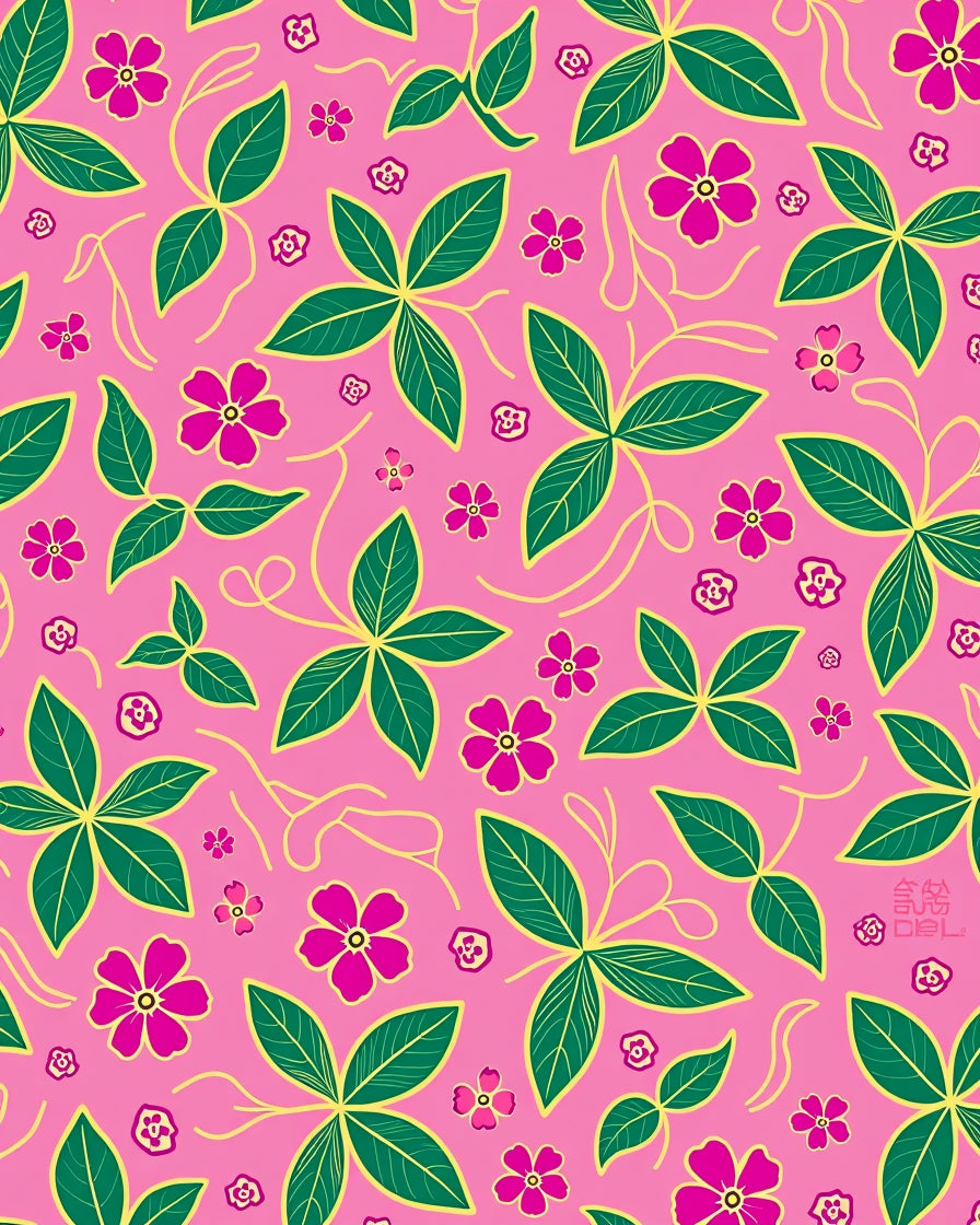 Vibrant Pink Floral Leaf Swirl Rug