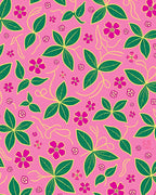 Vibrant Pink Floral Leaf Swirl Rug