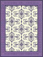 Purple Cream Damask Floral Border Rug