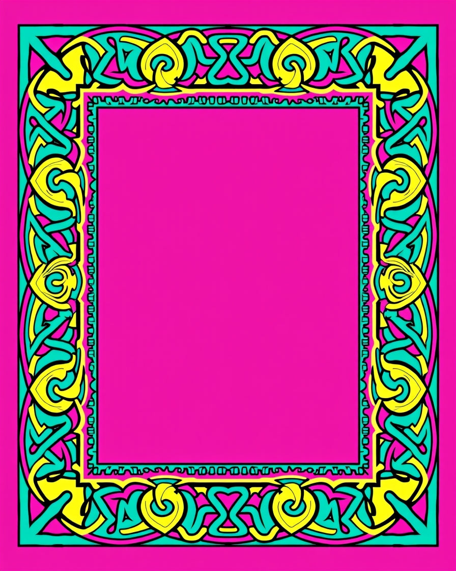 Bright Pink Teal Yellow Celtic Knot Frame Rug