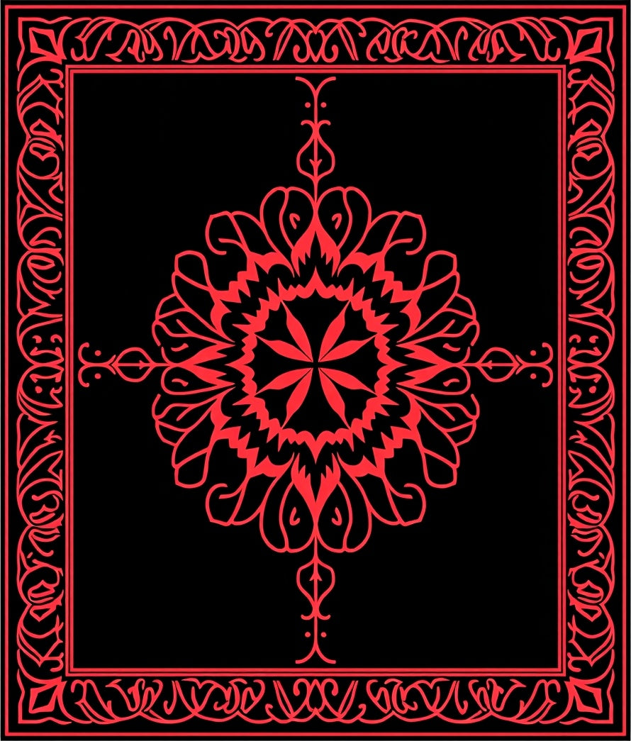 Crimson Floral Medallion Mandala Border Rug