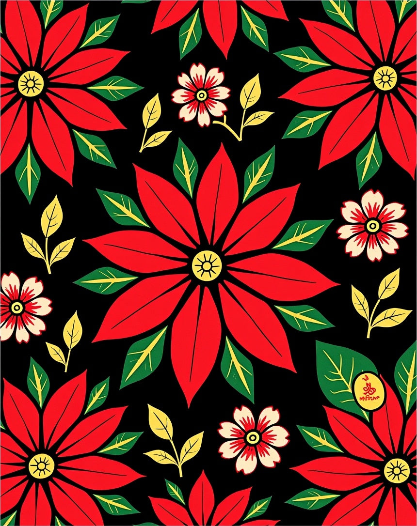 Bold Red Floral Garden Poinsettia Rug