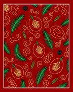 Crimson Emerald Leaf Swirl Accents Rug