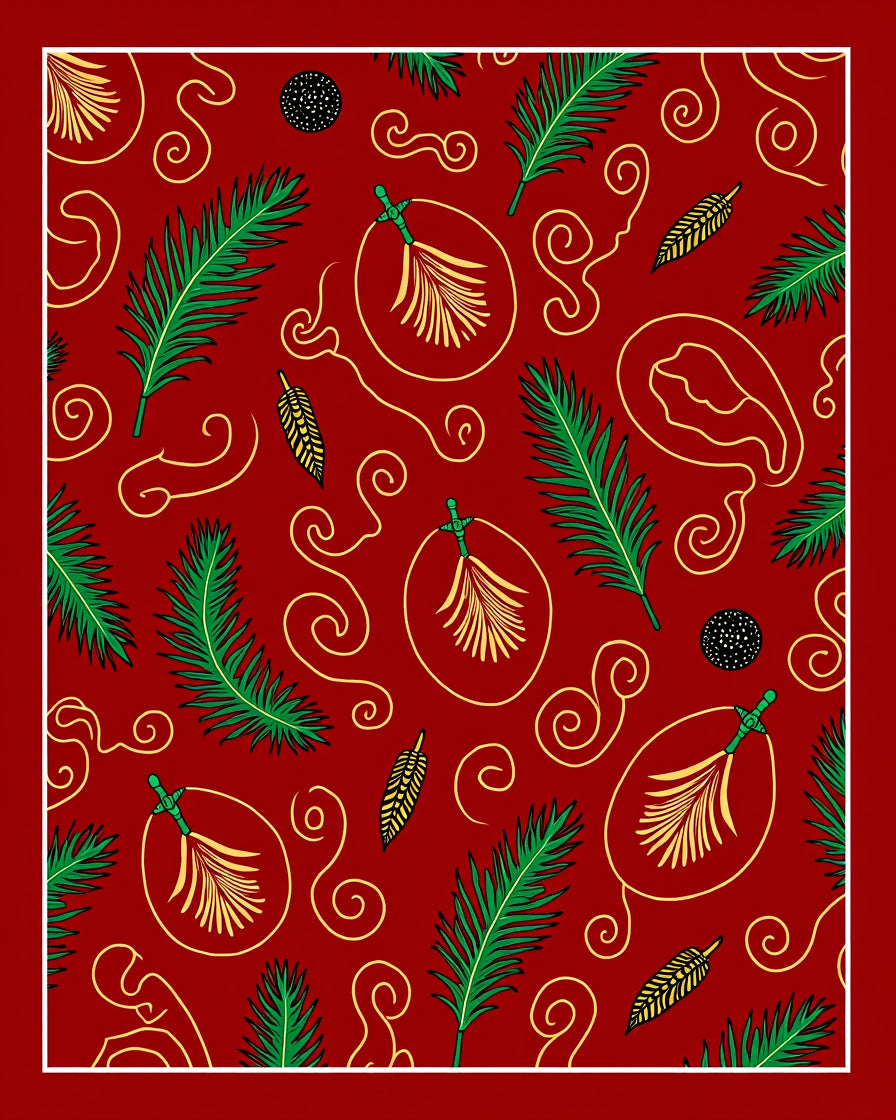 Crimson Emerald Leaf Swirl Accents Rug