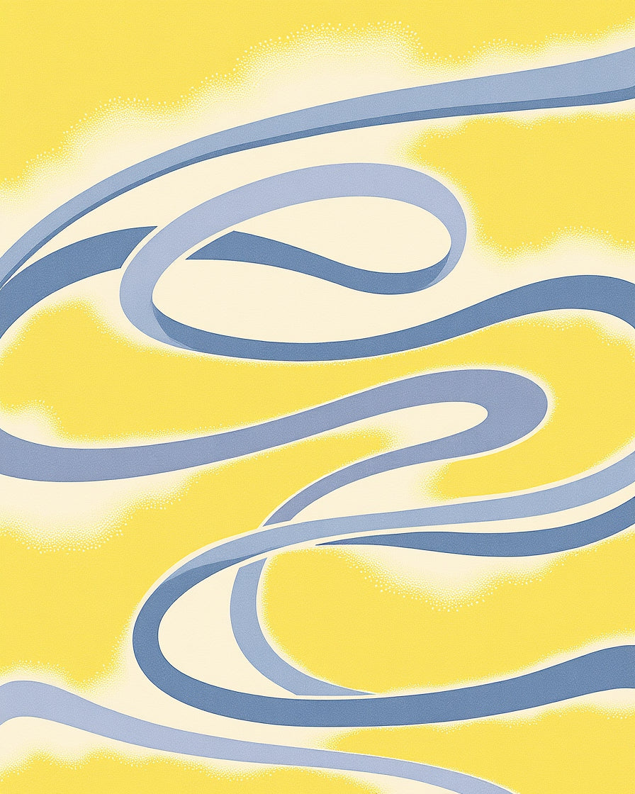 Blue Serpentine Ribbons on Yellow Field Rug