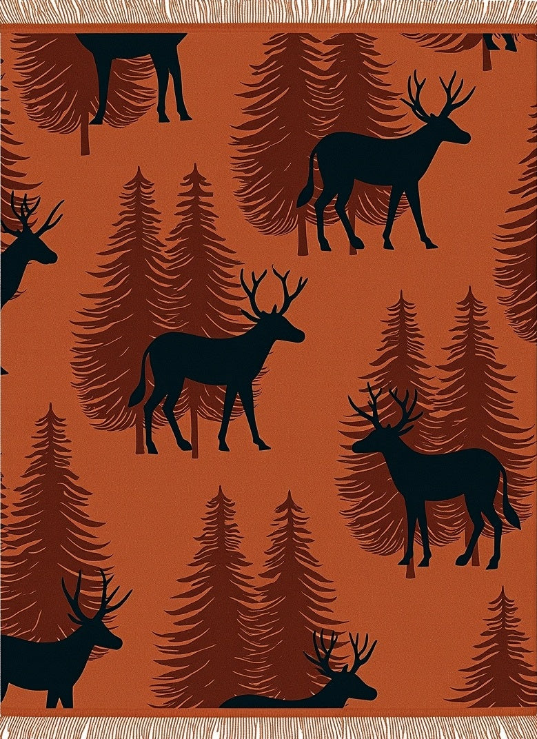 Rustic Woodland Deer Forest Scene Rug
