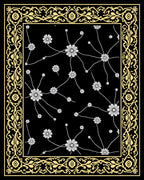 Black Golden Floral Vines Medallion Rug