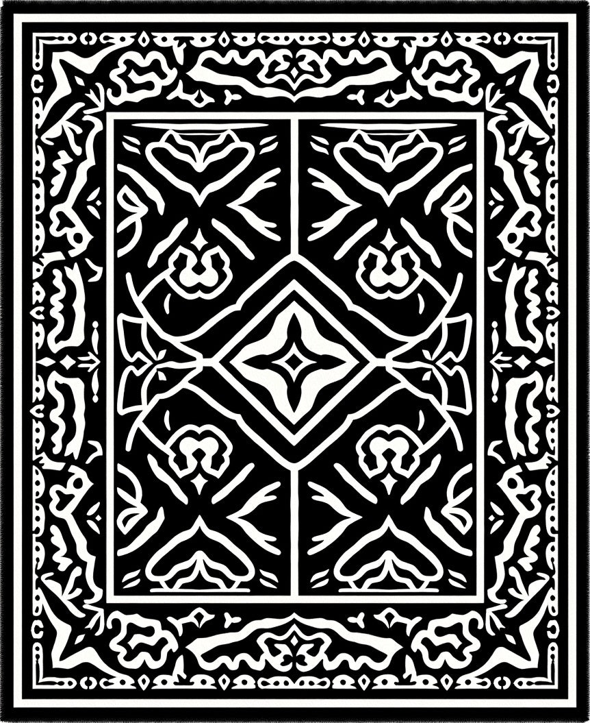 Monochromatic Bold Ornate Square Rug