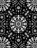 Dark Black White Snowflake Medallion Ornament Rug