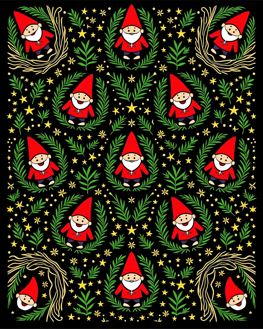 Whimsical Red Gnome Starry Night Rug